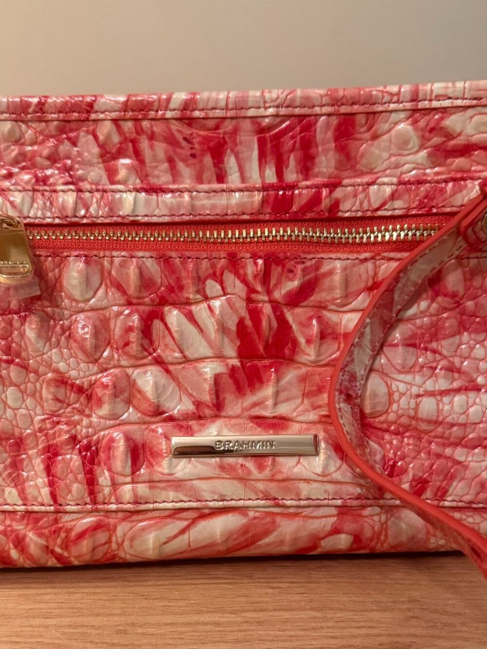 Brahmin Shea Crossbody Bag Pink Icing Melbourne Croc Embossed Leather
